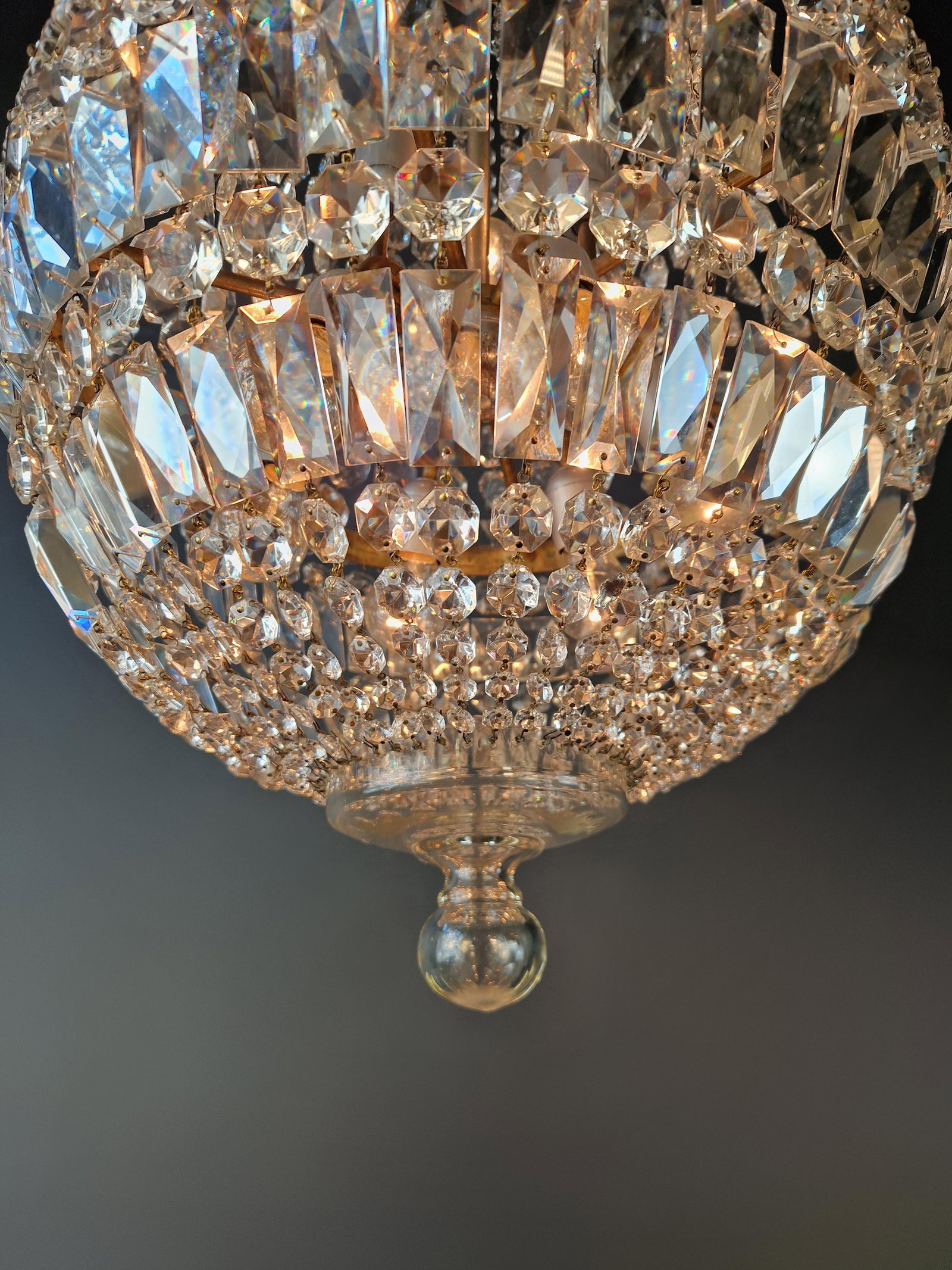 Antique French Empire Crystal Basket Chandelier Brass and Cut Crystal Closed - 6