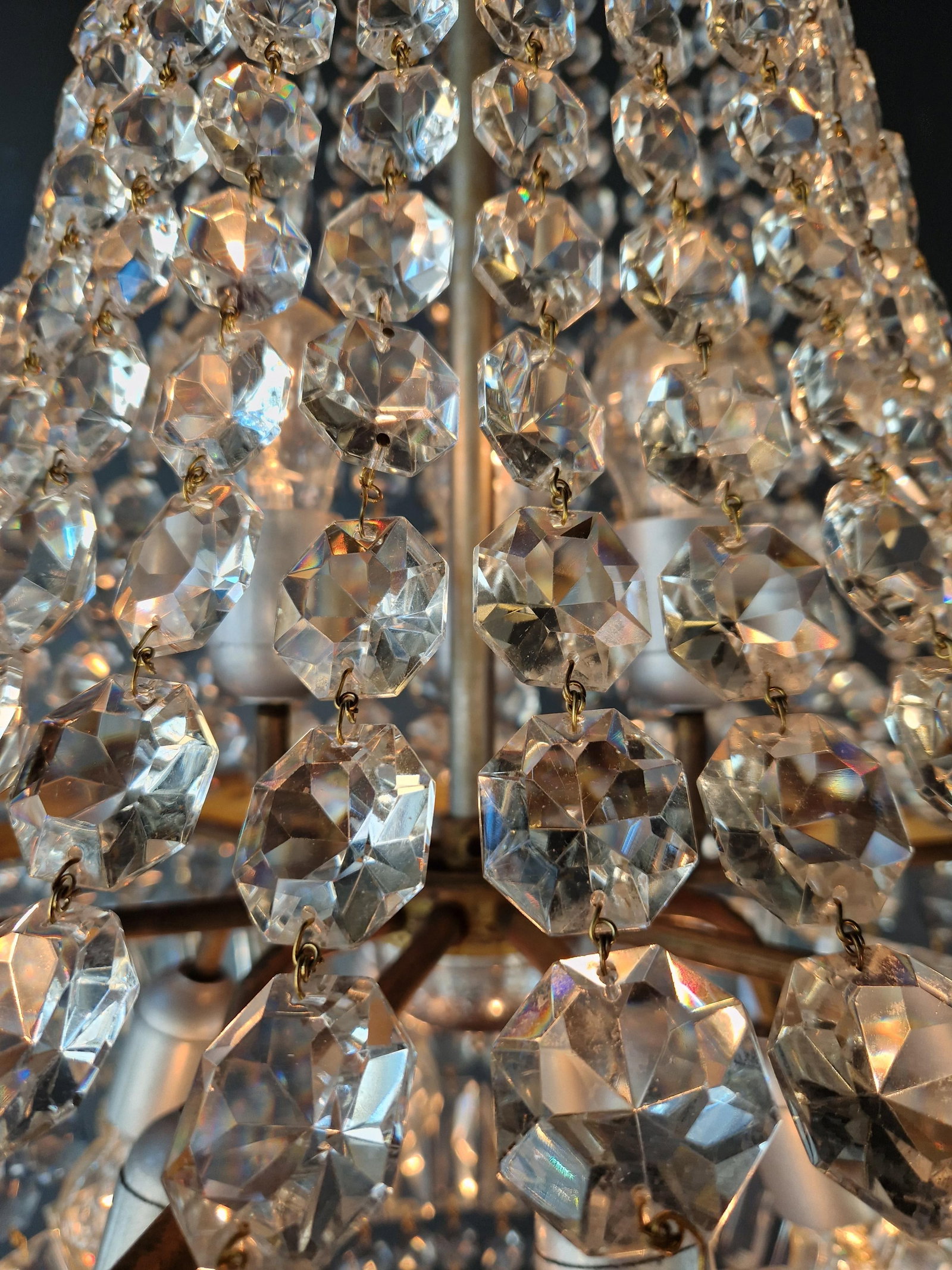 Antique French Empire Crystal Basket Chandelier Brass and Cut Crystal Closed - 8