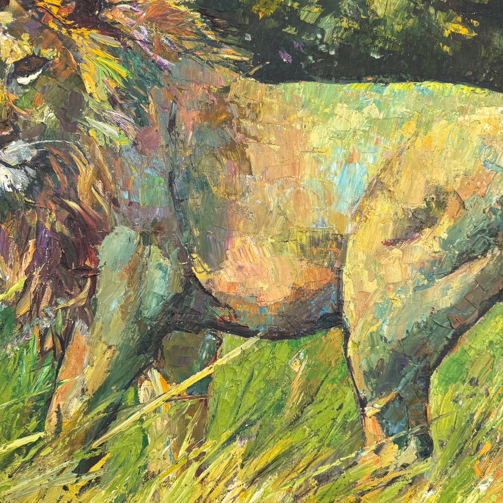 1970s Framed Impressionist Lion in the Wild Painting by Noparat Livisddhi - 4