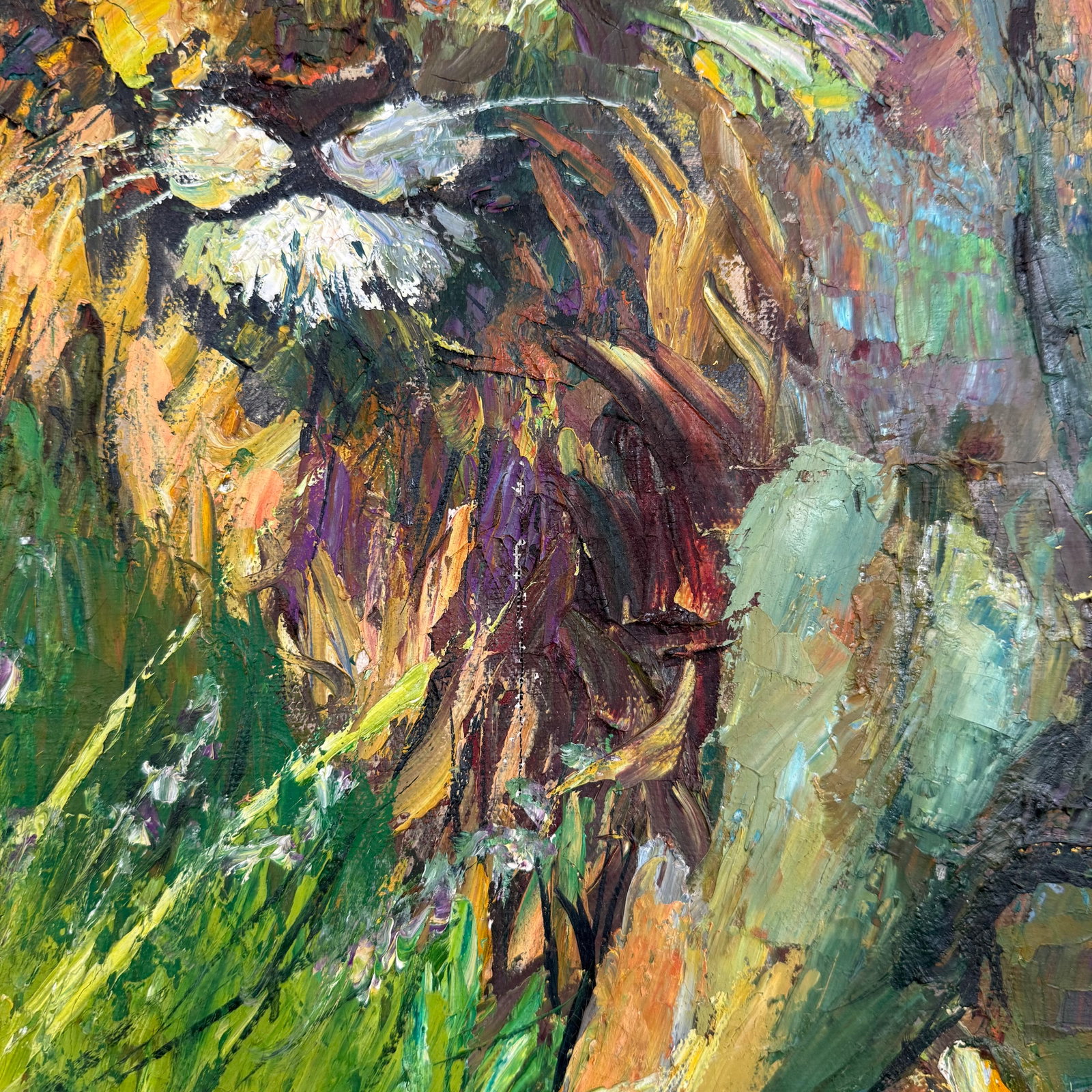 1970s Framed Impressionist Lion in the Wild Painting by Noparat Livisddhi - 5