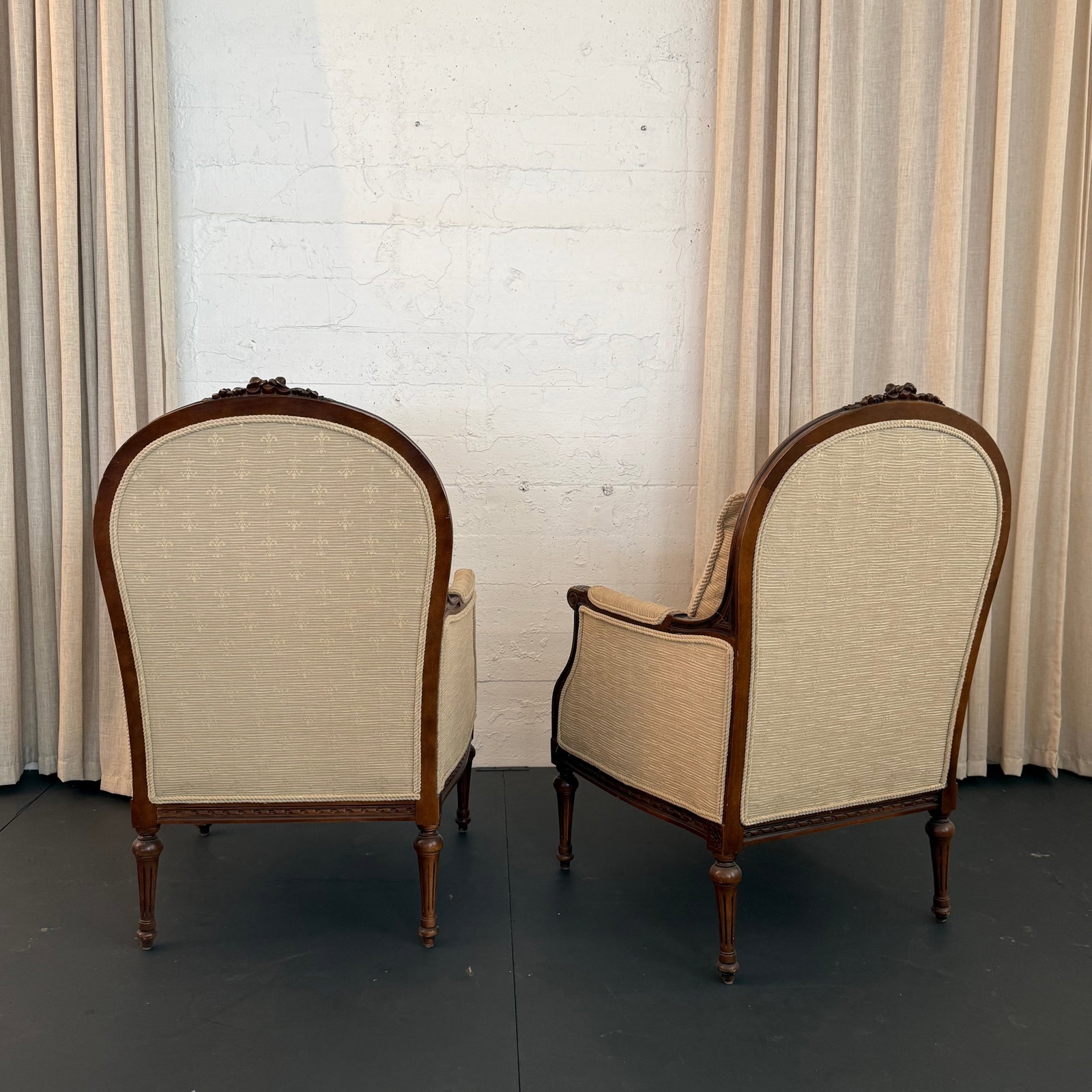 Pair of Mid-Century Louis XVI Style Carved Walnut Bergère Armchairs - 6