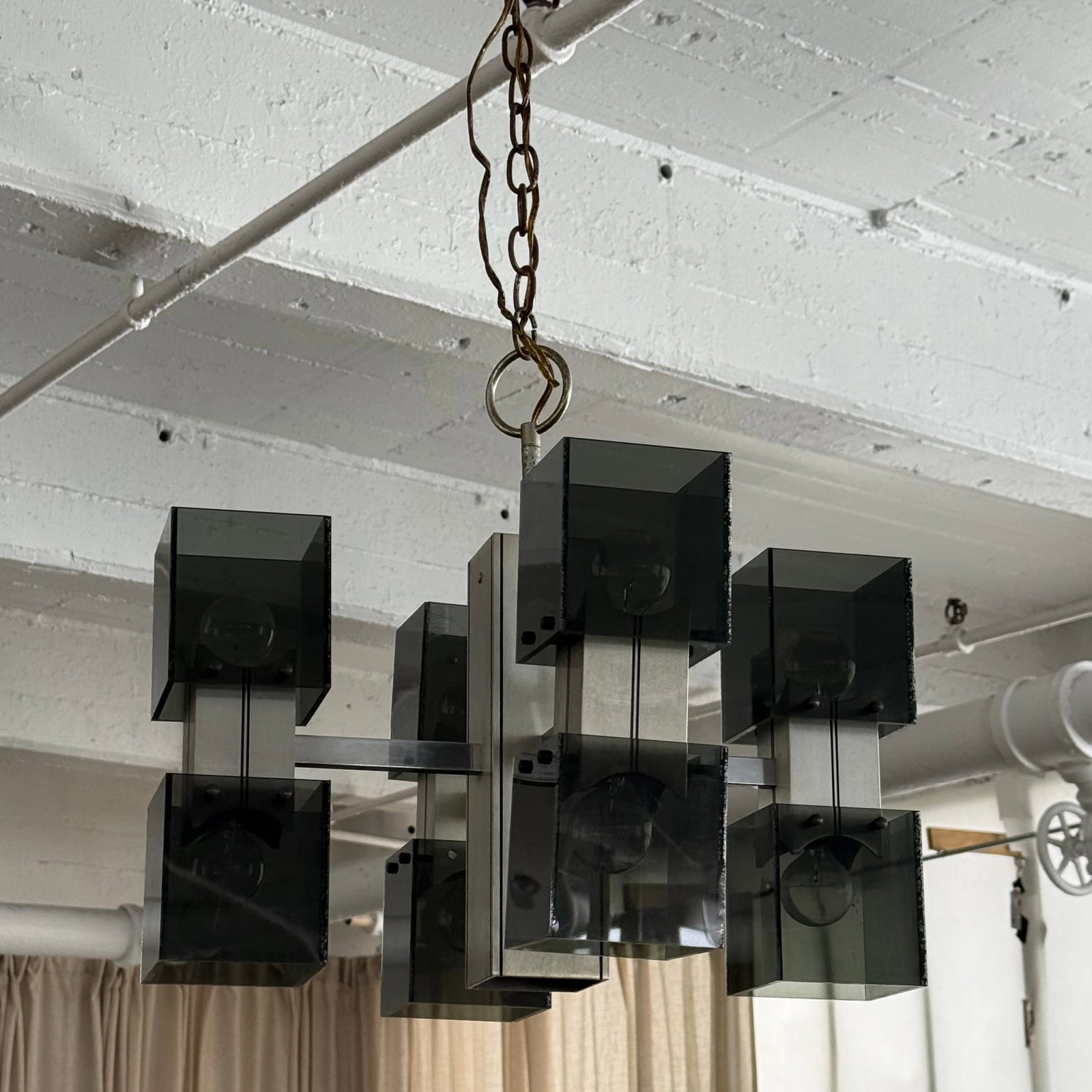 Late 20th Century Brutalist Smoked Plexiglass "Ice Cube" Chrome Chandelier - 2