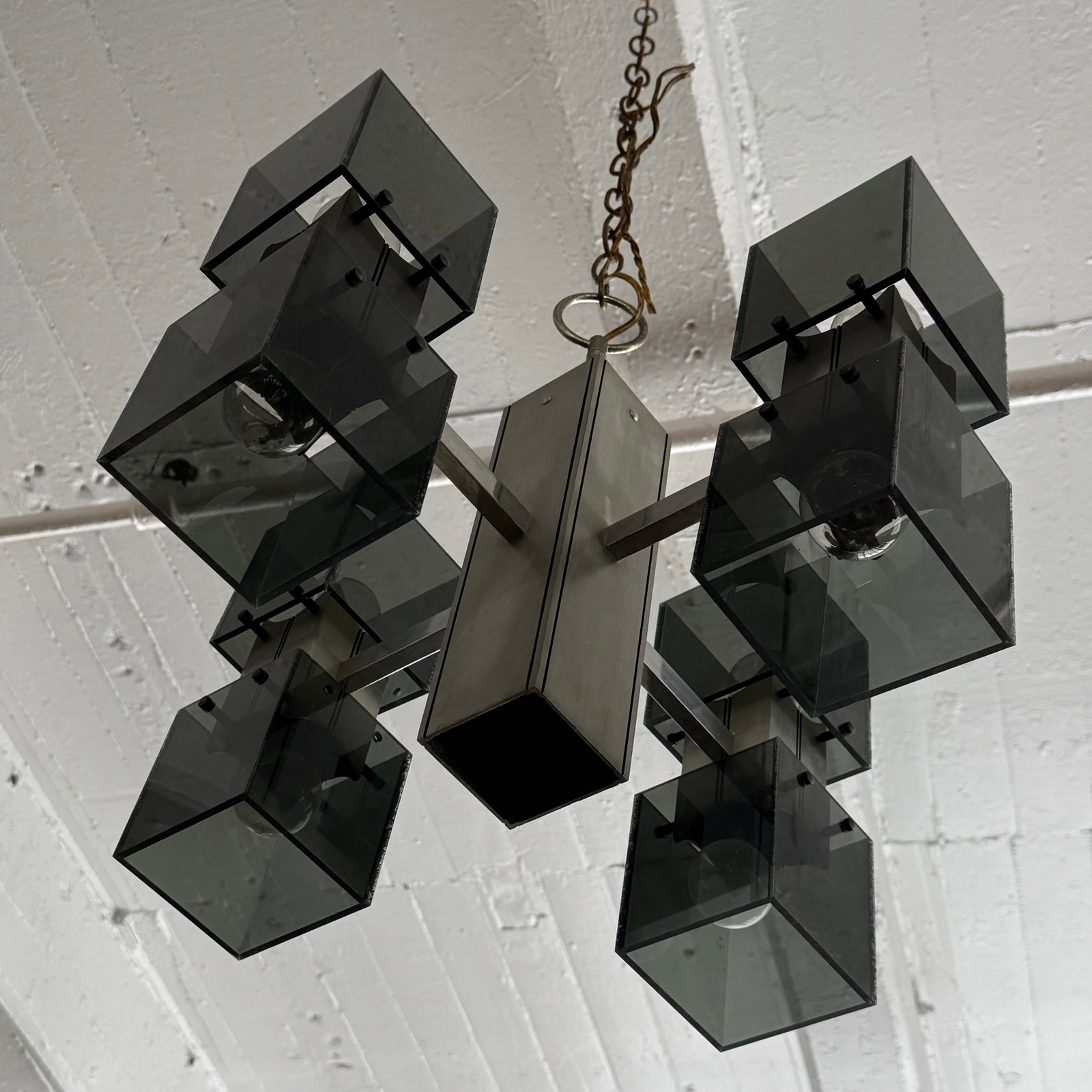 Late 20th Century Brutalist Smoked Plexiglass "Ice Cube" Chrome Chandelier - 3
