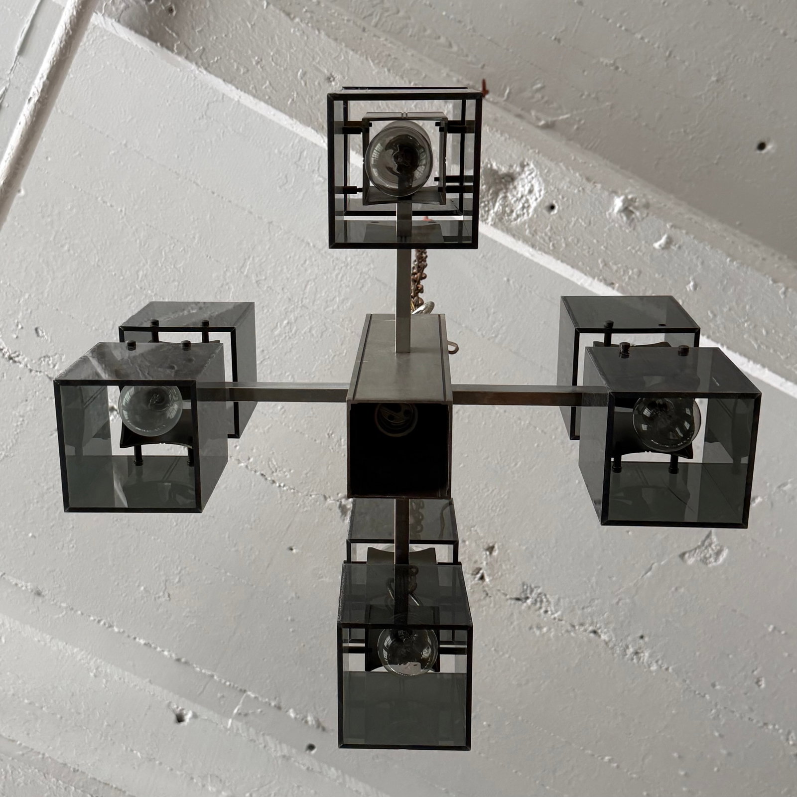 Late 20th Century Brutalist Smoked Plexiglass "Ice Cube" Chrome Chandelier - 6