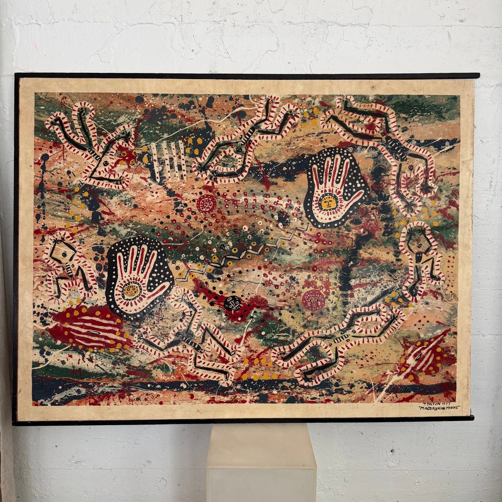 Large Abstract Folk Art Acylic Painting "Magdalenian Magike" by T. Dalton. 1977 - 2