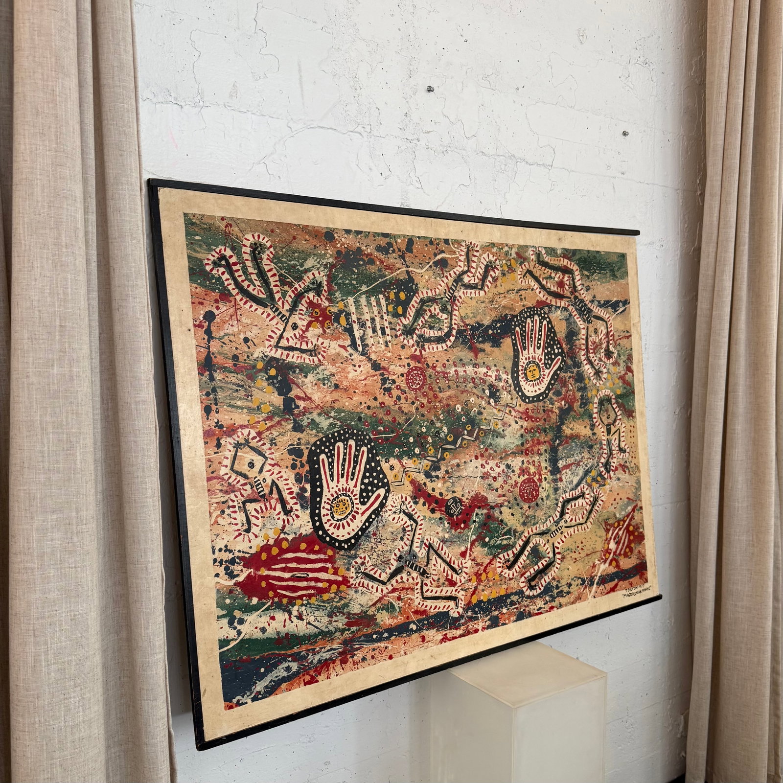 Large Abstract Folk Art Acylic Painting "Magdalenian Magike" by T. Dalton. 1977 - 3