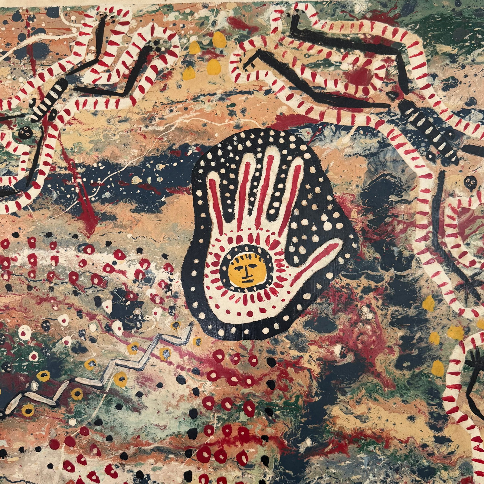 Large Abstract Folk Art Acylic Painting "Magdalenian Magike" by T. Dalton. 1977 - 4