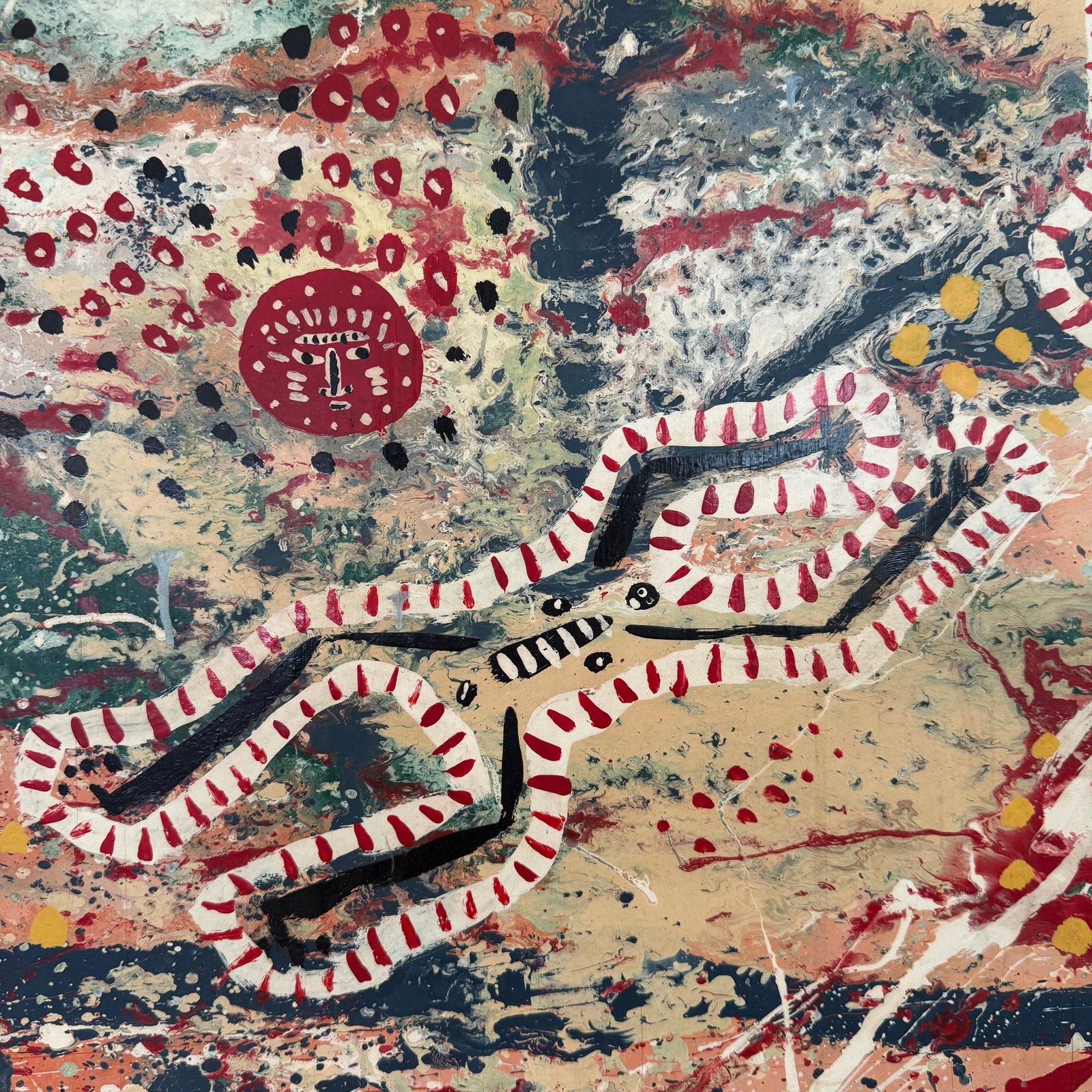Large Abstract Folk Art Acylic Painting "Magdalenian Magike" by T. Dalton. 1977 - 5