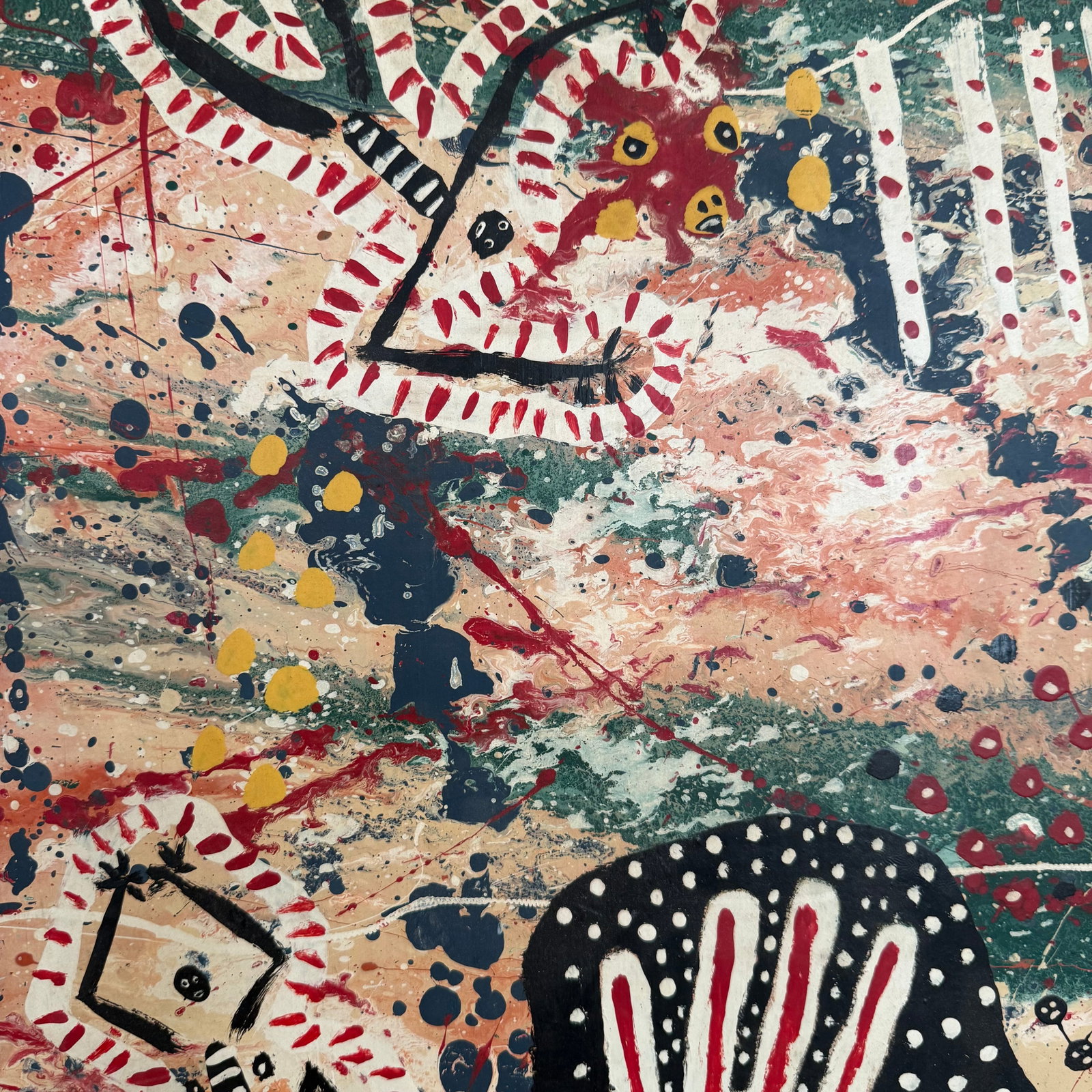 Large Abstract Folk Art Acylic Painting "Magdalenian Magike" by T. Dalton. 1977 - 6