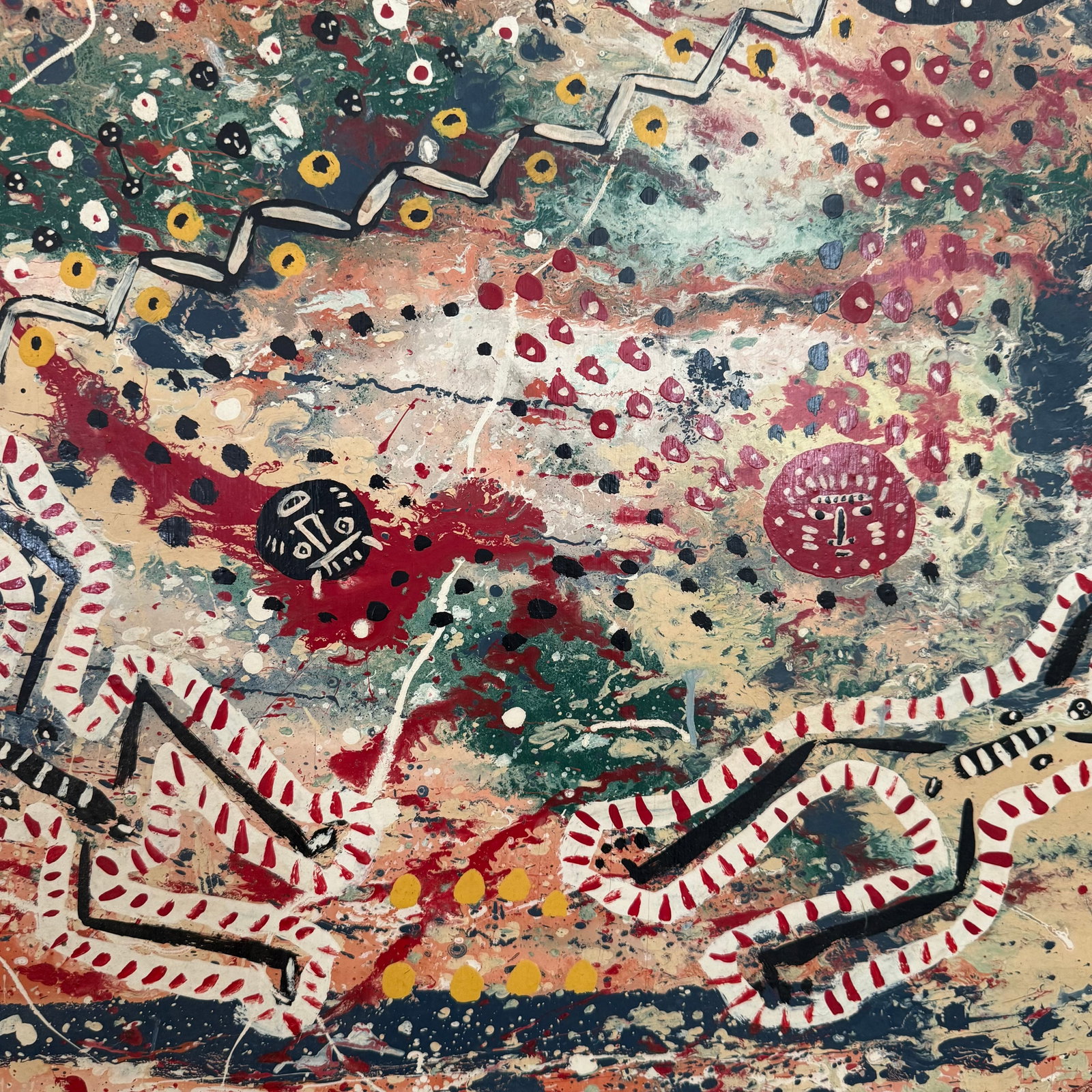 Large Abstract Folk Art Acylic Painting "Magdalenian Magike" by T. Dalton. 1977 - 7