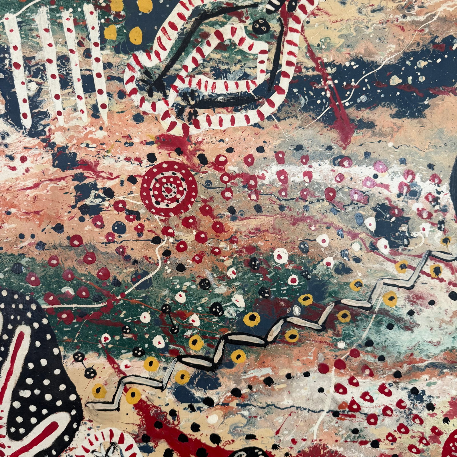 Large Abstract Folk Art Acylic Painting "Magdalenian Magike" by T. Dalton. 1977 - 9