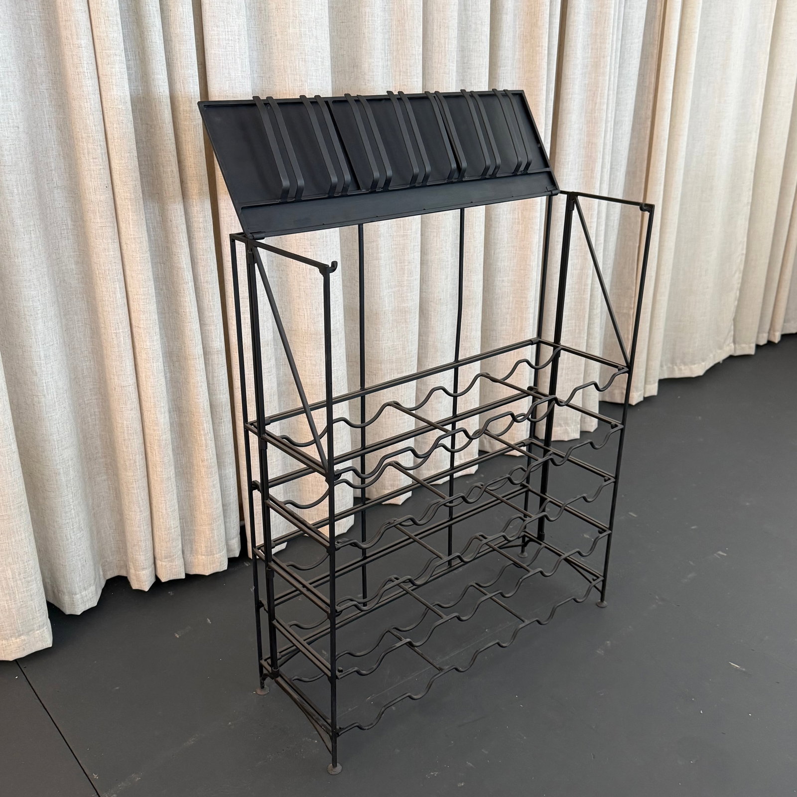 Mid 20th Century Sleek Modern Black Wrought Iron Dry Bar Console Wine Rack - 4