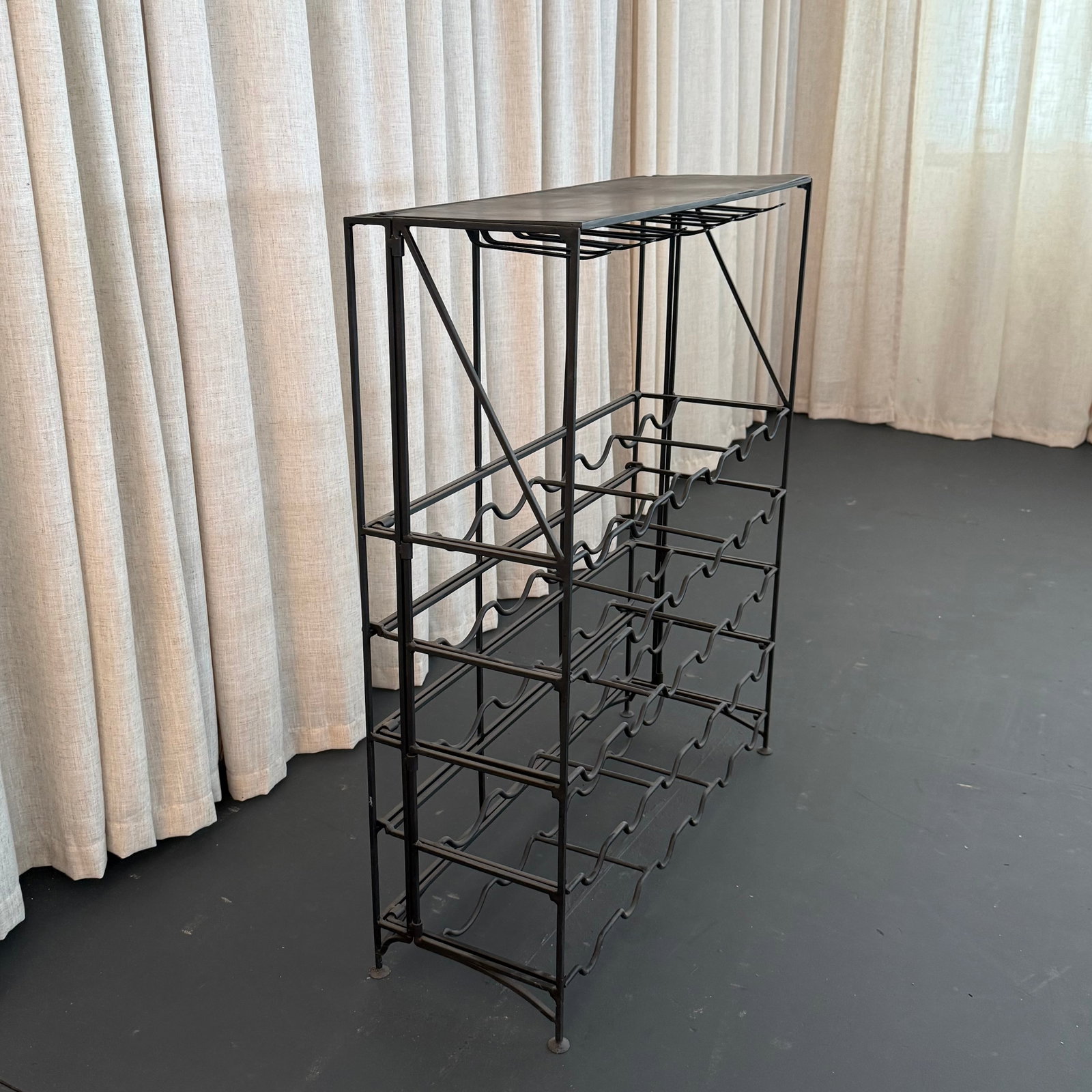 Mid 20th Century Sleek Modern Black Wrought Iron Dry Bar Console Wine Rack - 5