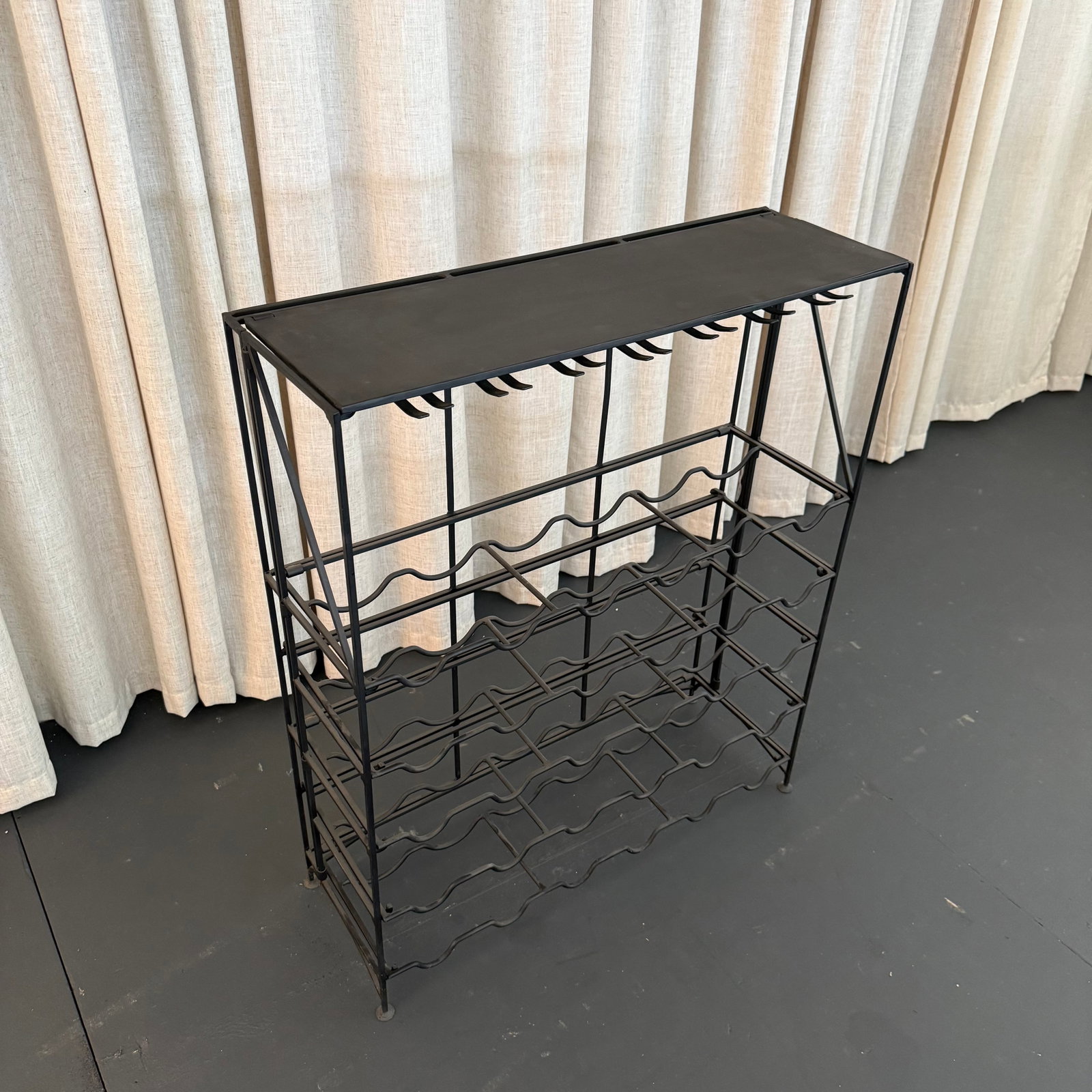 Mid 20th Century Sleek Modern Black Wrought Iron Dry Bar Console Wine Rack - 6