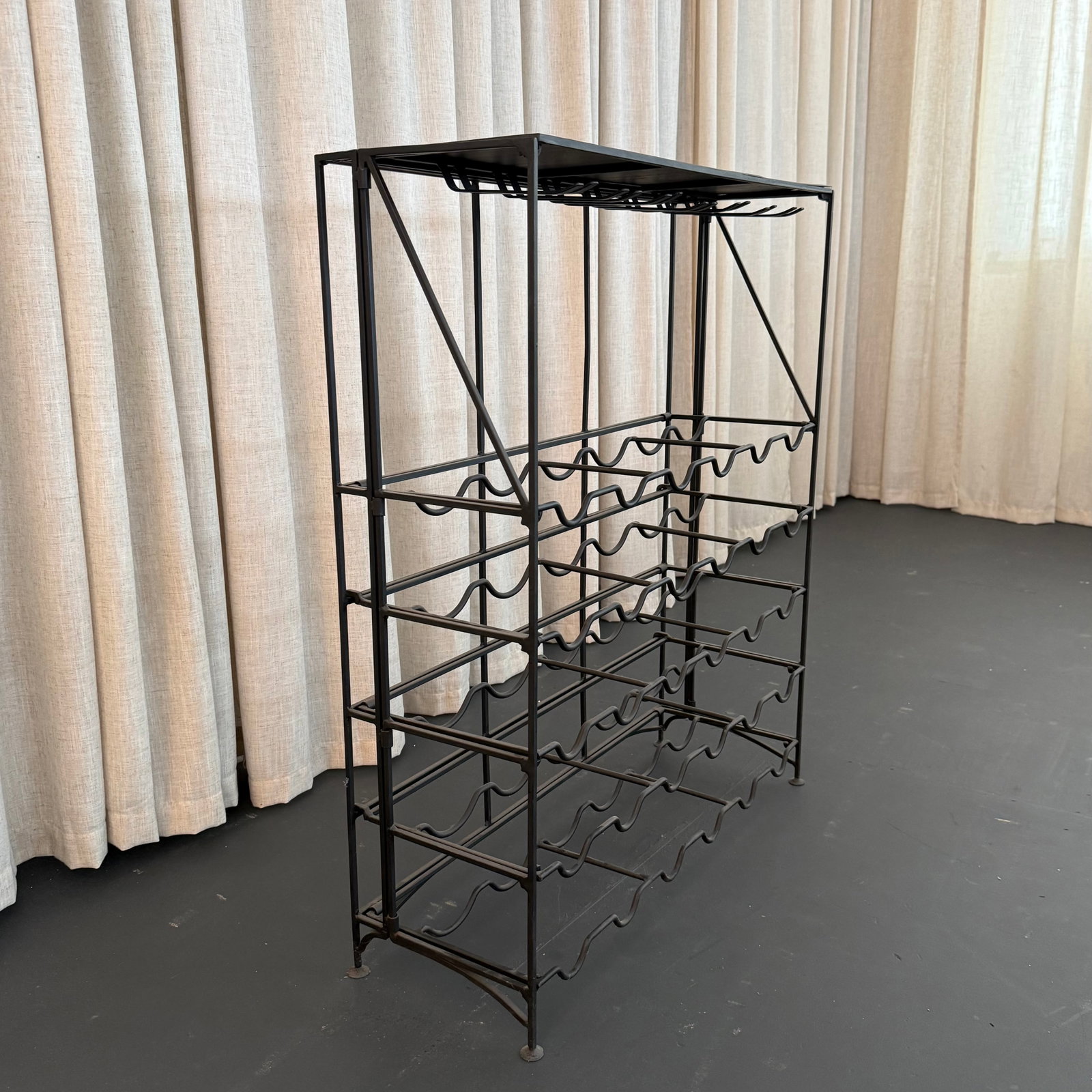 Mid 20th Century Sleek Modern Black Wrought Iron Dry Bar Console Wine Rack - 7