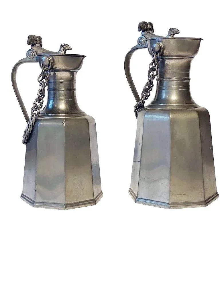 Vintage Swiss JPJ Geneve Pewter Pitchers - a Pair - 2