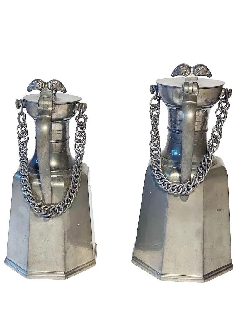 Vintage Swiss JPJ Geneve Pewter Pitchers - a Pair - 3
