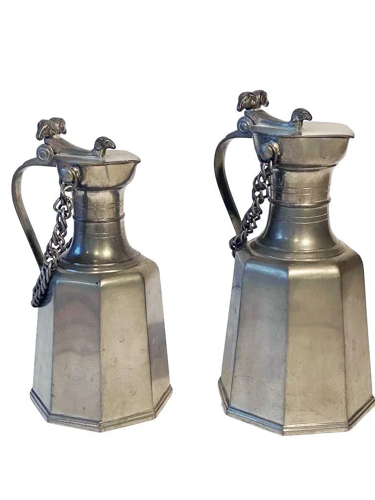 Vintage Swiss JPJ Geneve Pewter Pitchers - a Pair - 6