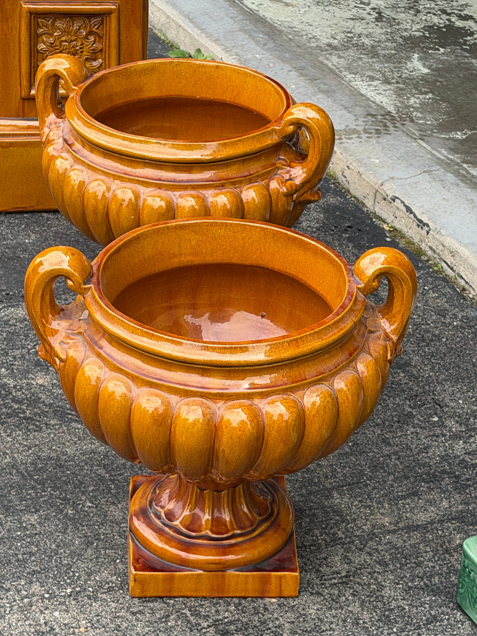 Monumental Glazed Ceramic Campana Urns on Pedestals 42" a Pair - 3