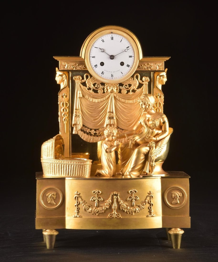 c.1820 Reiche Empire Gilt Ormolu Bronze Clock - 18