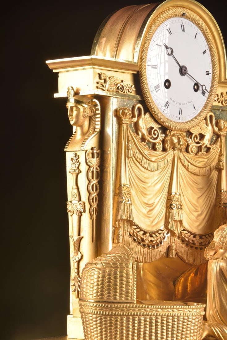 c.1820 Reiche Empire Gilt Ormolu Bronze Clock - 3