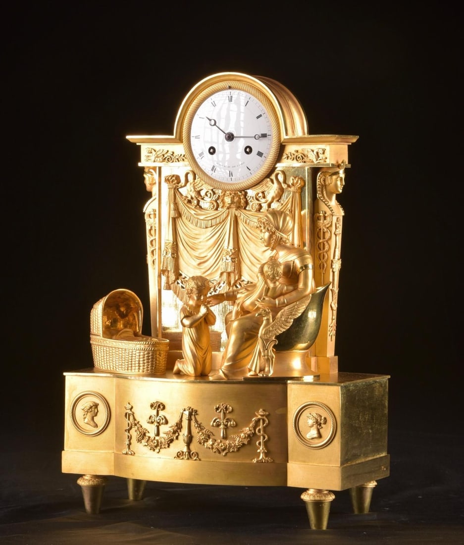 c.1820 Reiche Empire Gilt Ormolu Bronze Clock - 6