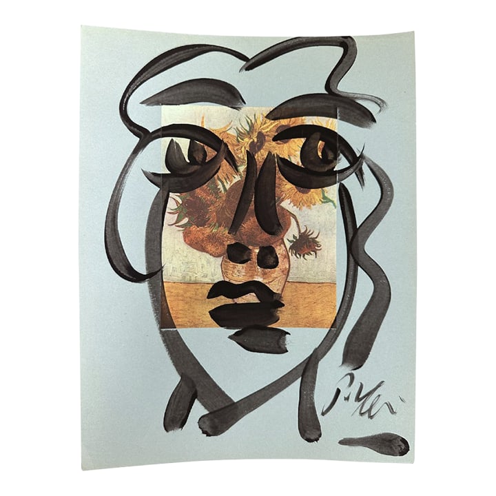 Original Peter Keil Mixed Media Van Gogh Sunflowers Painting: Peter Keil is a German artist who focuses primarily on abstract expressionism. Keil painted with some of the greats, including Joan Miró, Pablo Picasso, and Andy Warhol, to name a few. This is a