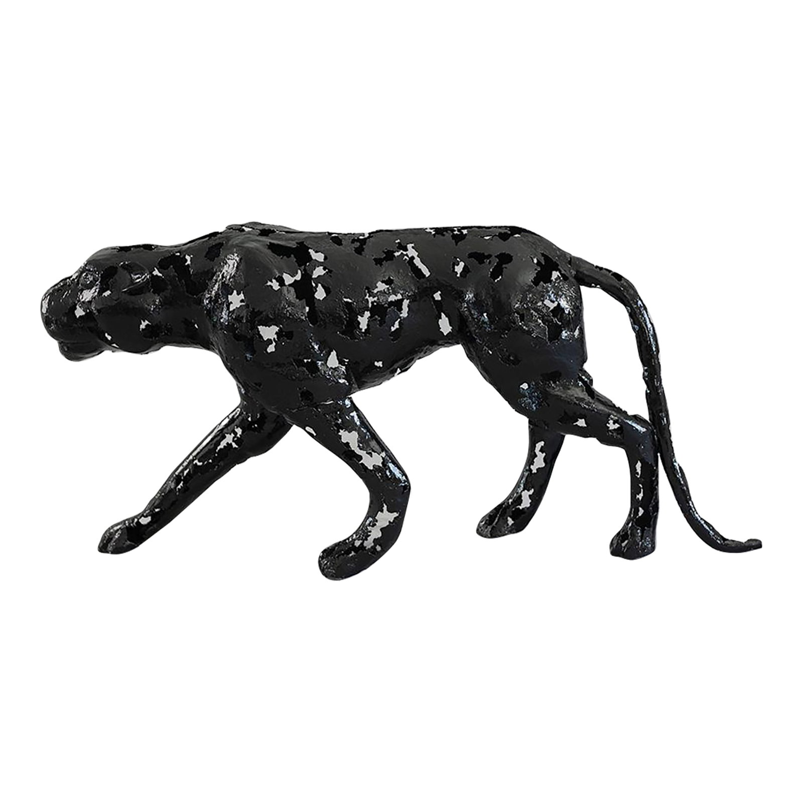 New Handcrafted Aluminum Panther Sculpture | 65" X 29" | One of a Kind: Few sculptures command a room the way a predator in motion does. Handcrafted from aluminum with extraordinary sculptural precision, this life-sized big cat captures the exact moment before the strike
