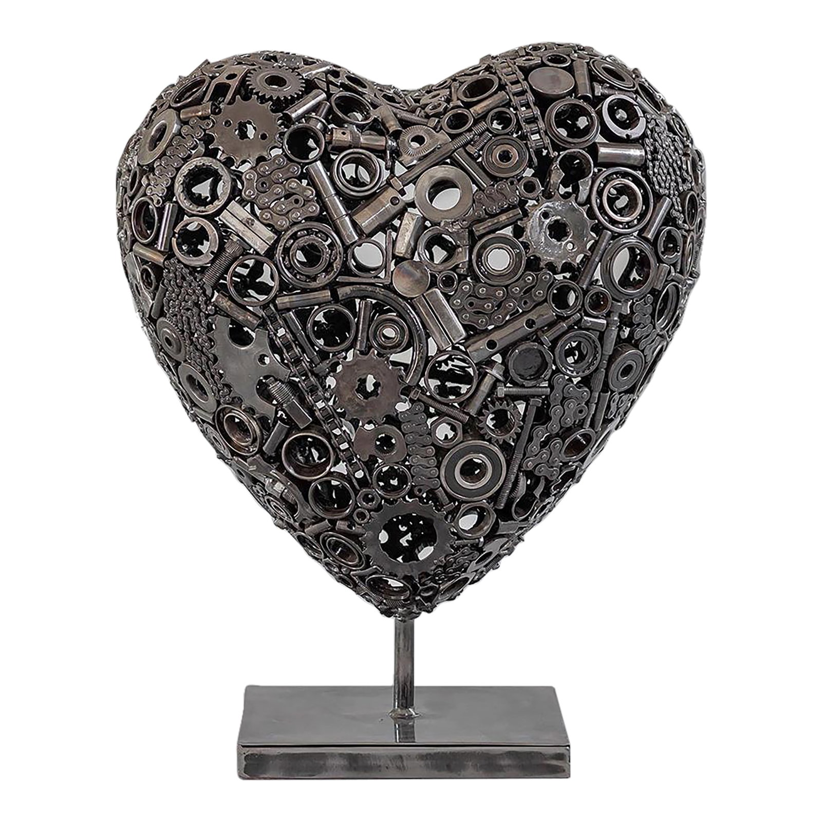 Premium Handcrafted Recycled Metal Heart Sculpture | 22" X 18" |. One of a Kind: Where industrial strength meets poetic sentiment "” this is art that speaks to the soul. Handcrafted with exceptional precision, this striking heart sculpture is built entirely from reclaimed