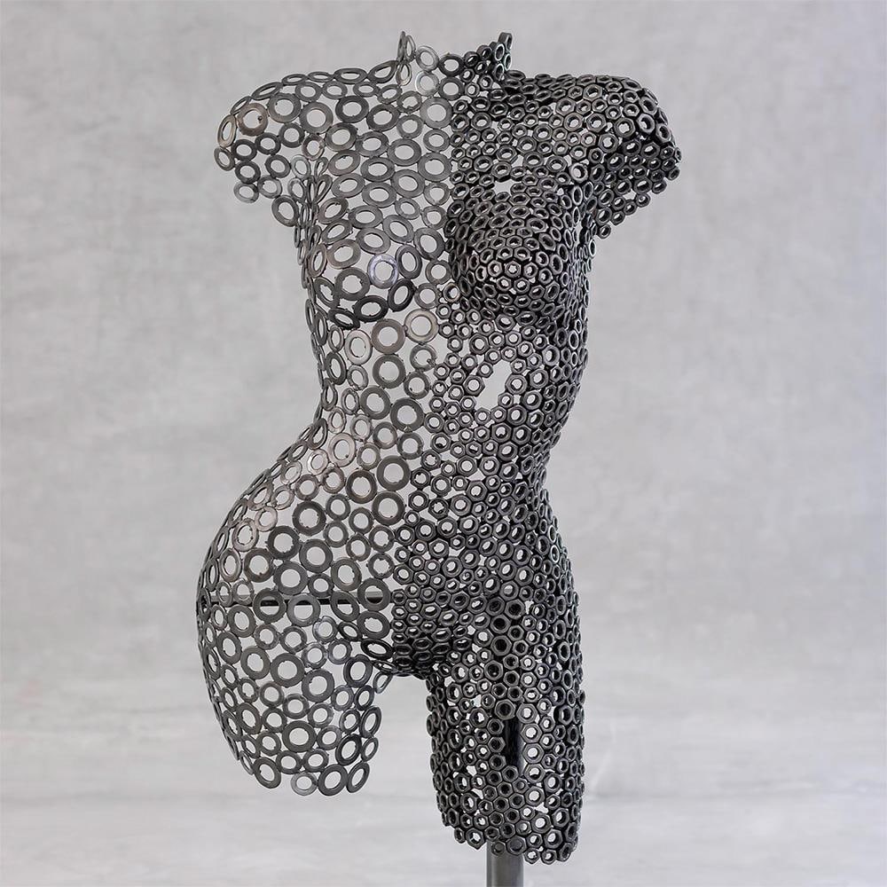 Premium Handcrafted Iron Washer Female Torso Sculpture | 37" | One of a Kind - 3