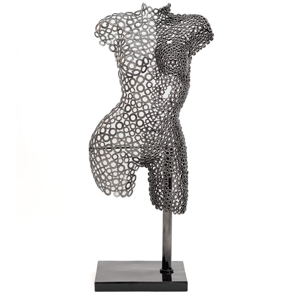 Premium Handcrafted Iron Washer Female Torso Sculpture | 37" | One of a Kind - 4