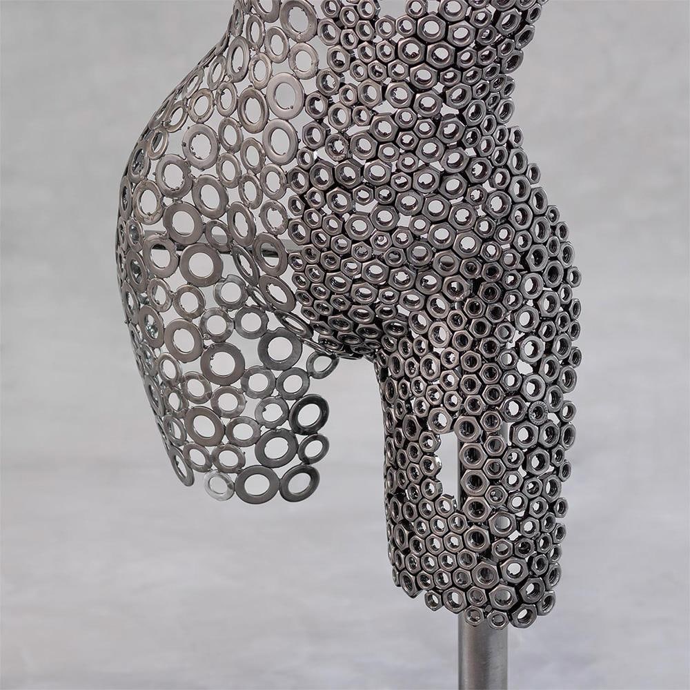 Premium Handcrafted Iron Washer Female Torso Sculpture | 37" | One of a Kind - 5
