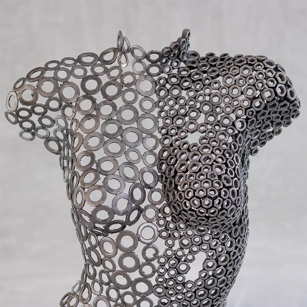 Premium Handcrafted Iron Washer Female Torso Sculpture | 37" | One of a Kind - 6