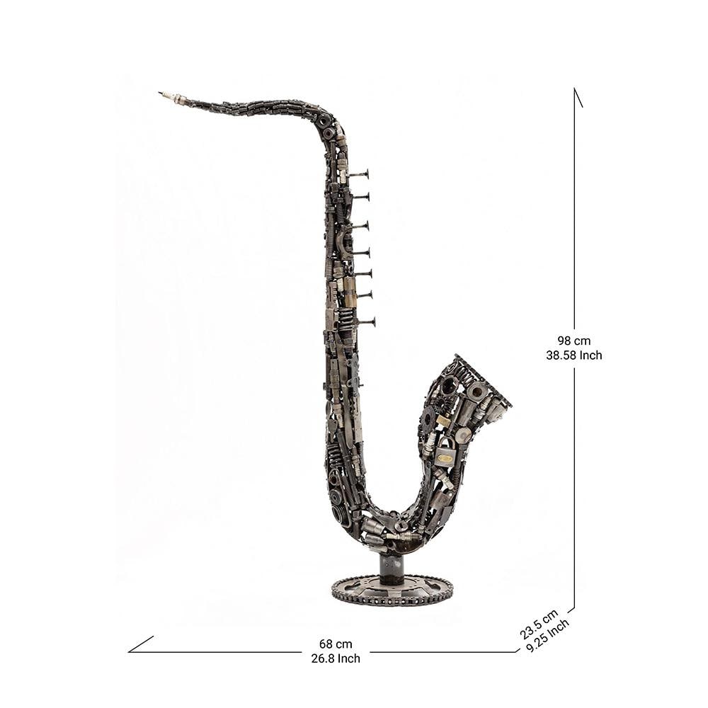 Premium Handcrafted Recycled Metal Saxophone Sculpture | 38" | One of a Kind - 2