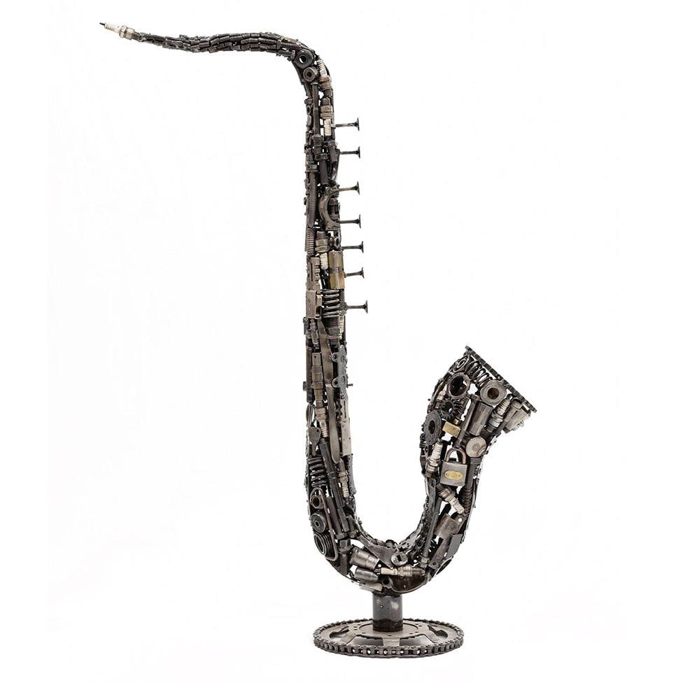 Premium Handcrafted Recycled Metal Saxophone Sculpture | 38" | One of a Kind - 7