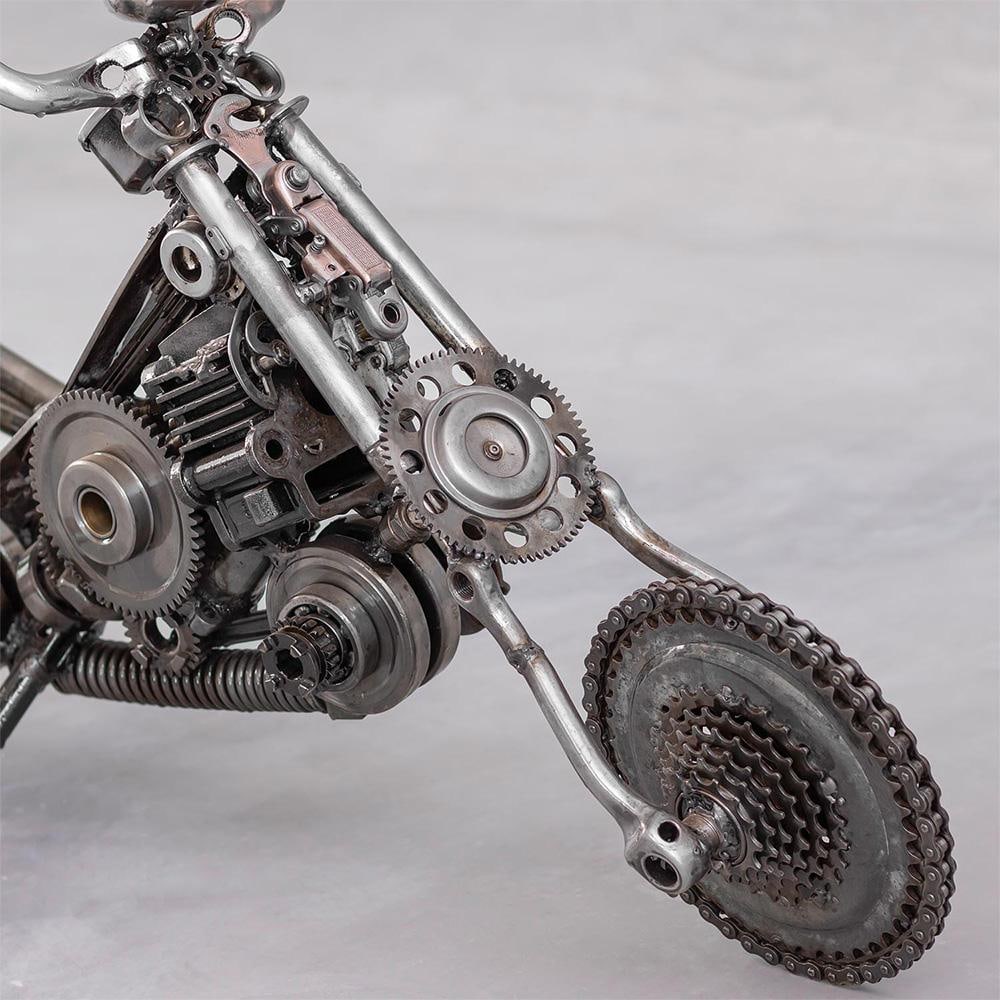 New Handcrafted Recycled Metal Motorbike Sculpture | 37" X 23" | One of a Kind - 3