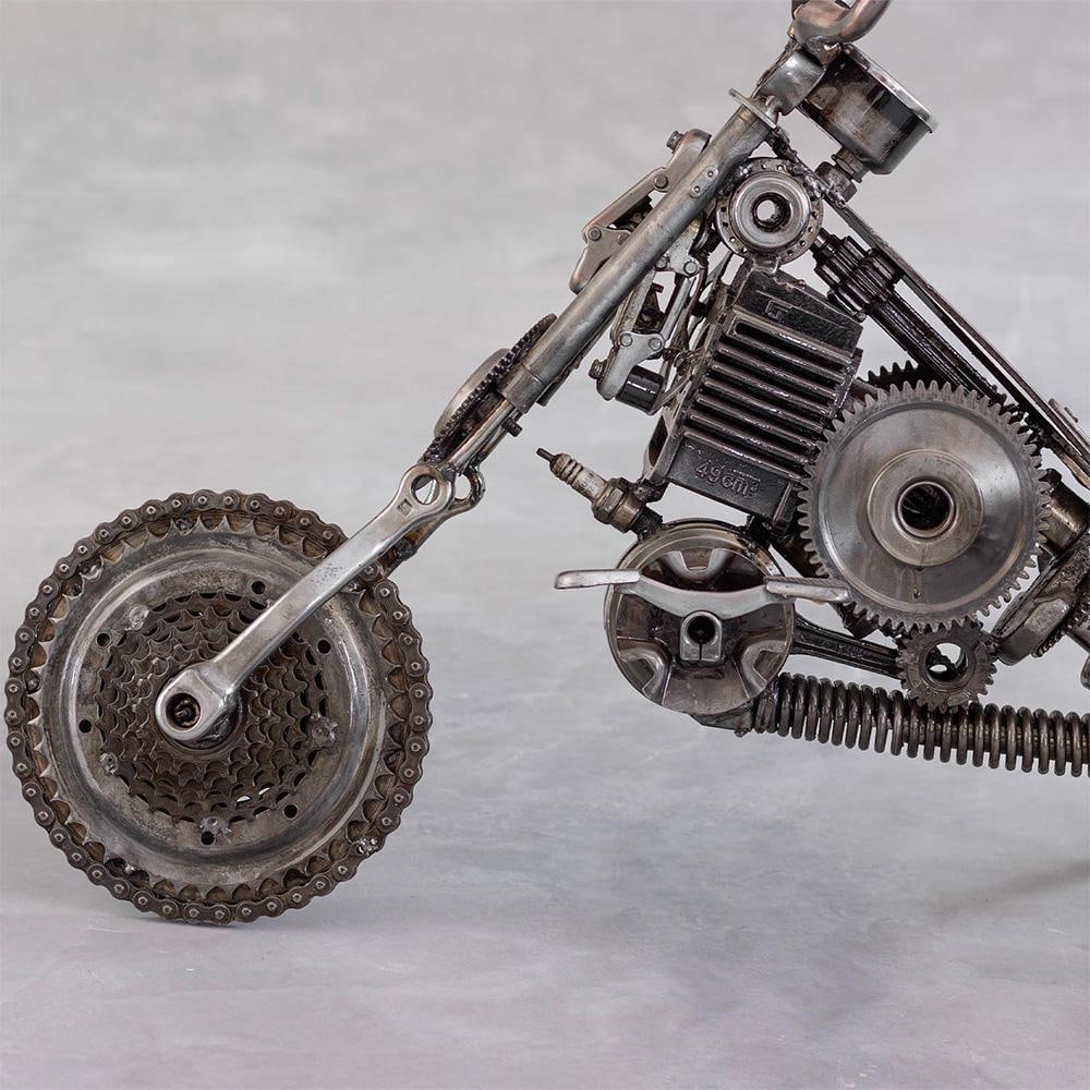 New Handcrafted Recycled Metal Motorbike Sculpture | 37" X 23" | One of a Kind - 4