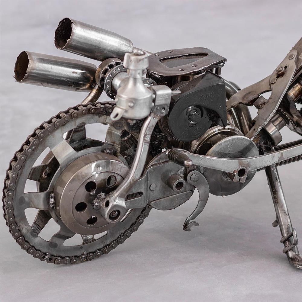 New Handcrafted Recycled Metal Motorbike Sculpture | 37" X 23" | One of a Kind - 8