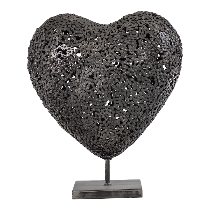 New Handcrafted Bicycle Chain Heart Sculpture | 22" X 18" | One of a Kind: Two hearts made from the same material "” yet each tells a different story. Where the steel gears heart speaks of industrial strength, this one whispers of movement and flow. Handcrafted from