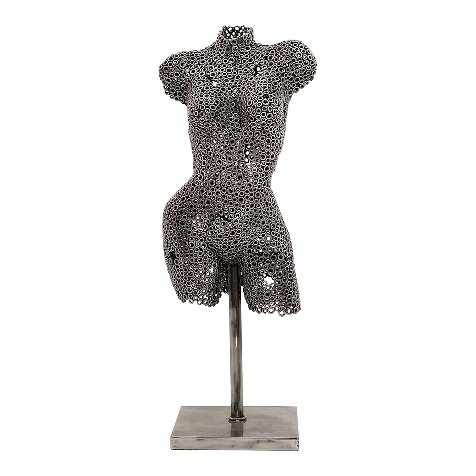 Premium Handcrafted Metal Nut Female Torso Sculpture | 39" | One of a Kind: Where structure meets grace "” a torso born from the language of metal. This extraordinary female torso is handcrafted with precision from interlinked metal nuts and elements, each piece meticul