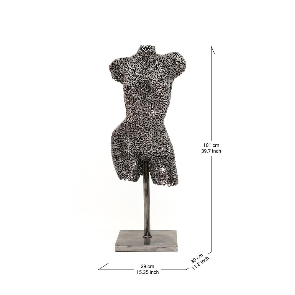 Premium Handcrafted Metal Nut Female Torso Sculpture | 39" | One of a Kind - 2