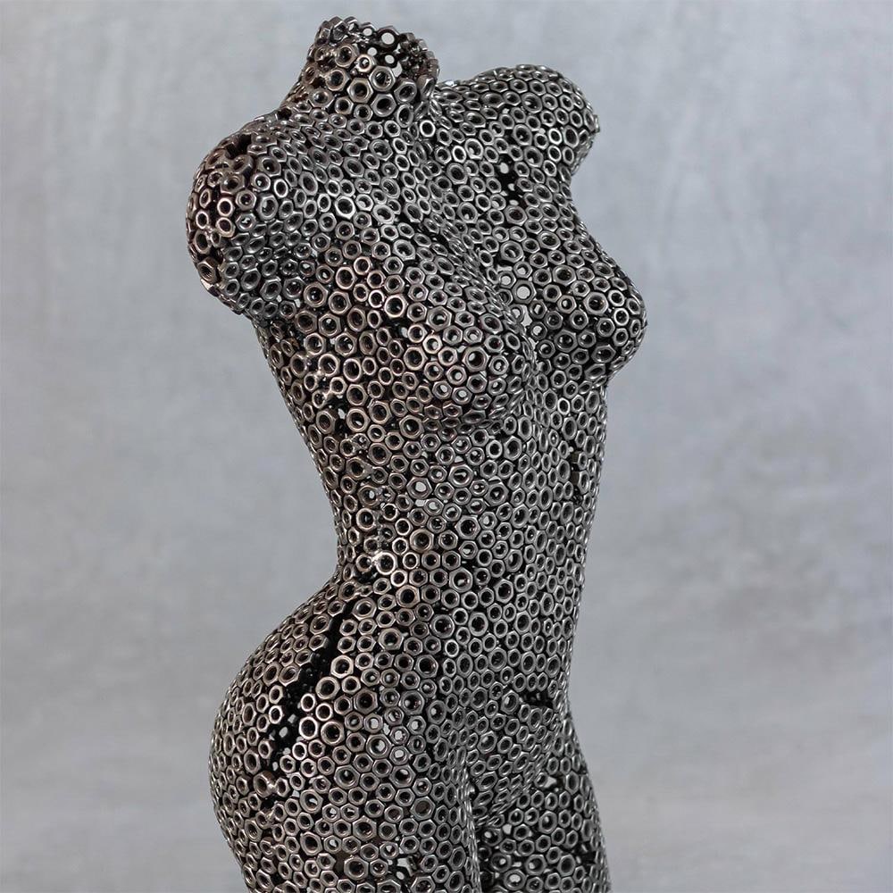 Premium Handcrafted Metal Nut Female Torso Sculpture | 39" | One of a Kind - 4