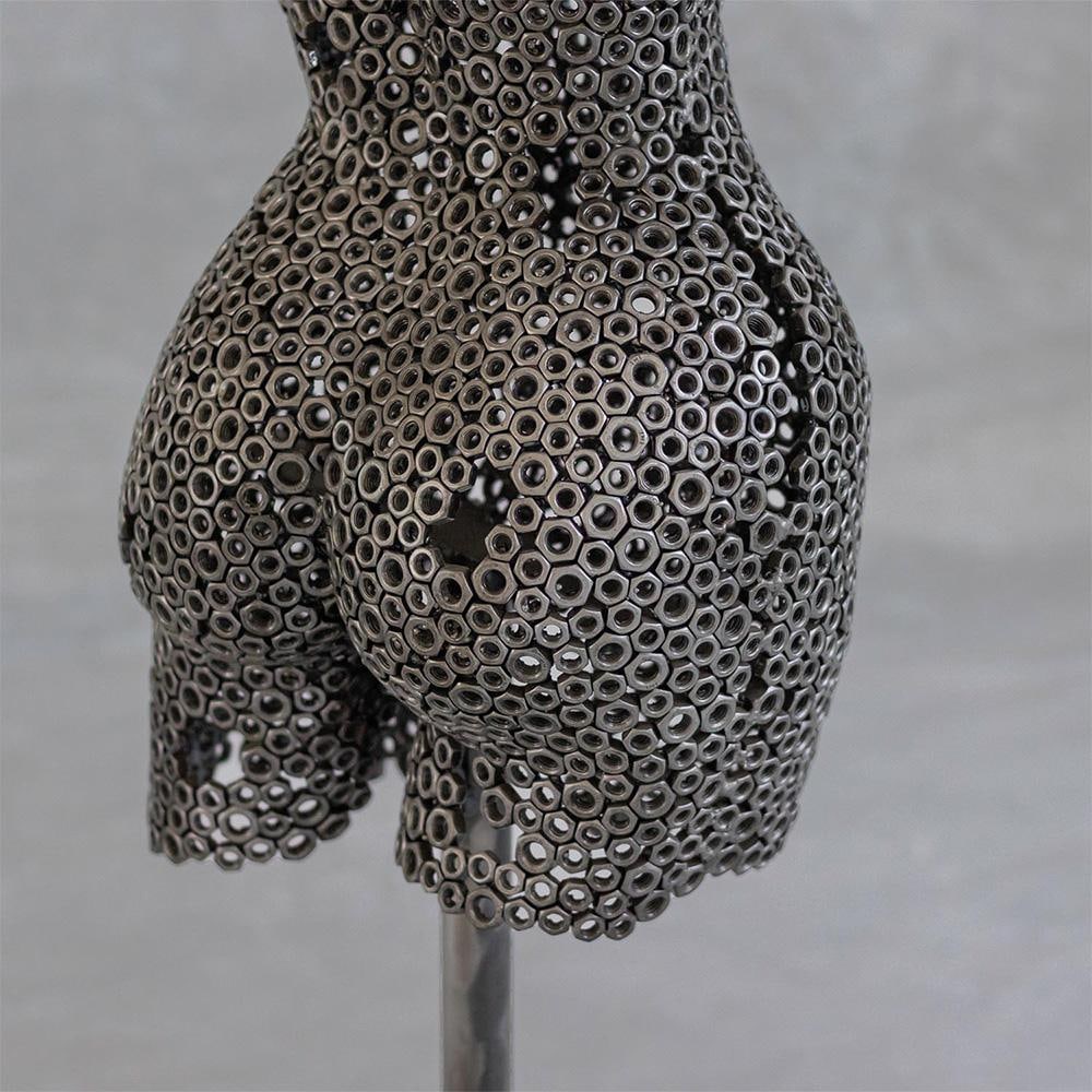 Premium Handcrafted Metal Nut Female Torso Sculpture | 39" | One of a Kind - 6