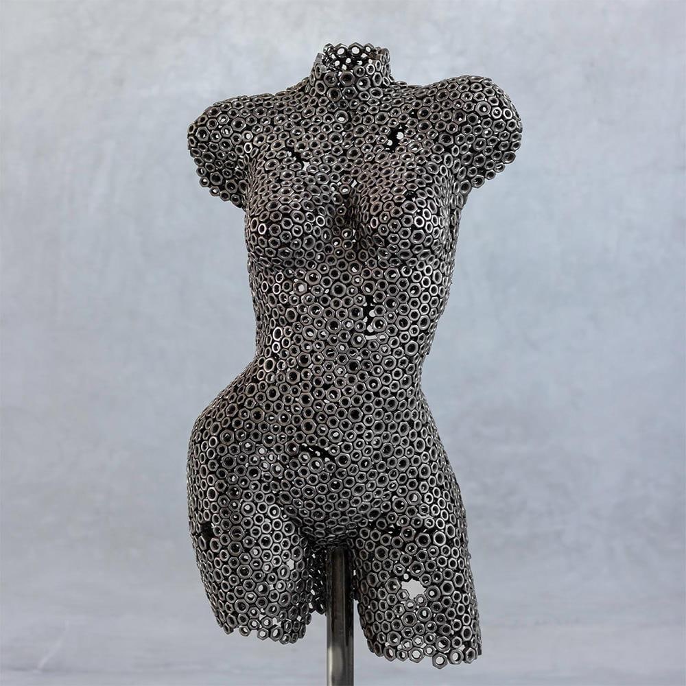 Premium Handcrafted Metal Nut Female Torso Sculpture | 39" | One of a Kind - 9