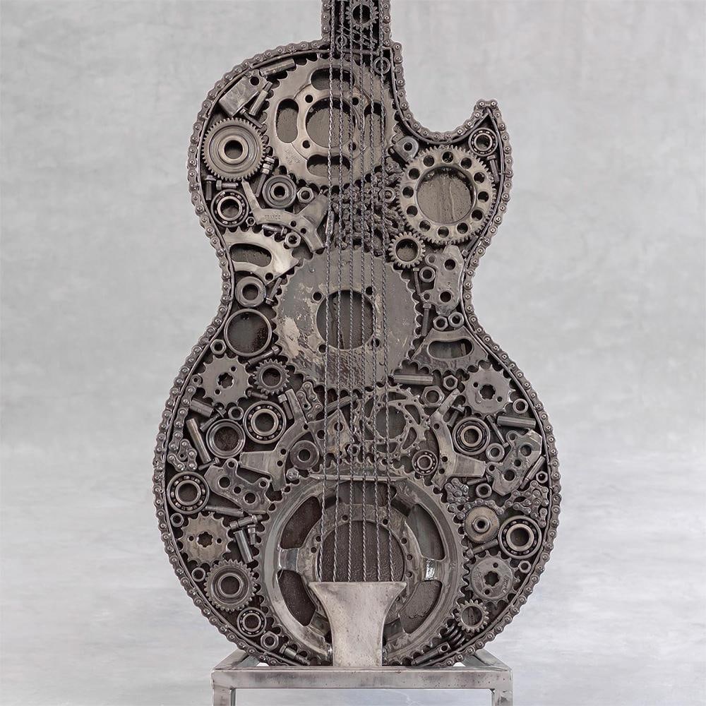 Premium Handcrafted Recycled Metal Guitar Sculpture | 54" | One of a Kind - 4