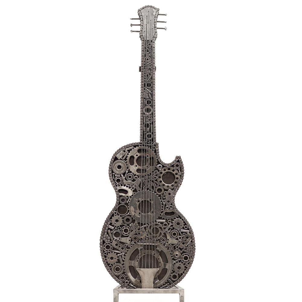 Premium Handcrafted Recycled Metal Guitar Sculpture | 54" | One of a Kind - 8