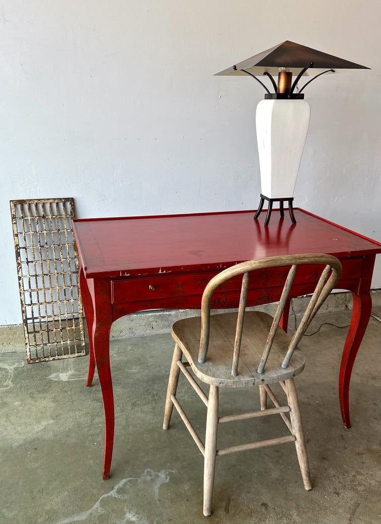 Vintage Chinoiserie Crimson Writing Desk – Hollywood Regency / Postmodern Eclectic - 10
