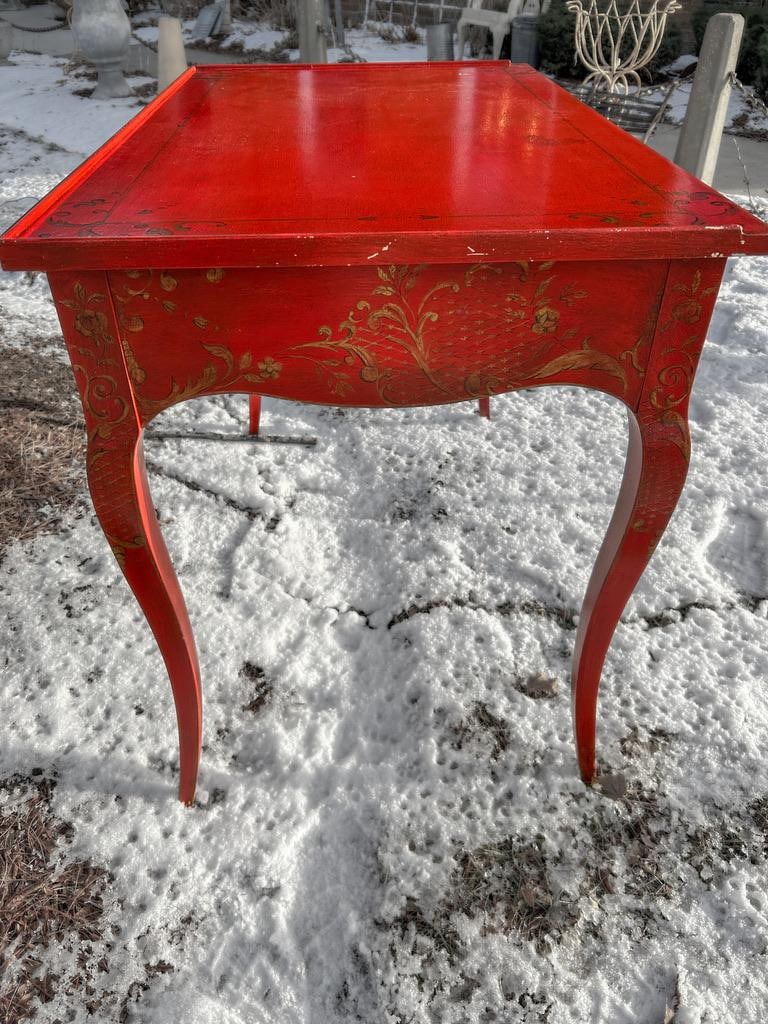 Vintage Chinoiserie Crimson Writing Desk – Hollywood Regency / Postmodern Eclectic - 5