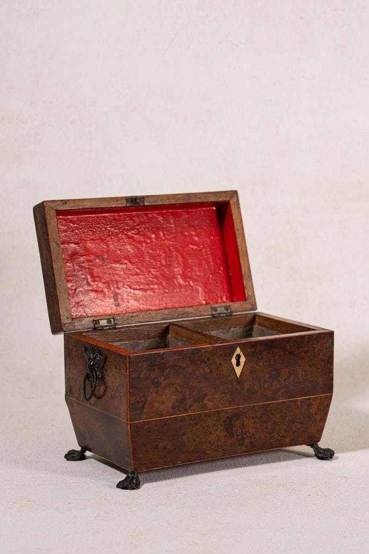 Regency Burl Yew Tea Caddy (C. 1820) - 9