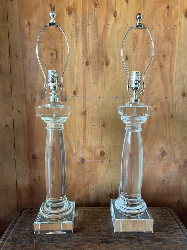 Pair of Architectural Crystal & Resin Column Table Lamps by Restoration Hardware, Circa 2006 - 10
